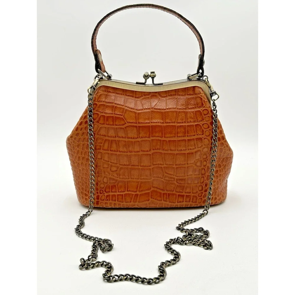 Patricia Nash Laureana Framed Satchel Brown‎ Croc Embossed Leather Bag